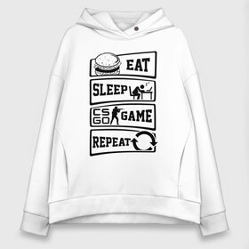 Женское худи Oversize хлопок с принтом Eat Sleep CS GO repeat в Новосибирске, френч-терри — 70% хлопок, 30% полиэстер. Мягкий теплый начес внутри —100% хлопок | боковые карманы, эластичные манжеты и нижняя кромка, капюшон на магнитной кнопке | counter strike global | cs go | eat | game | sleep | контра | кс | кс го