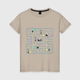 Женская футболка хлопок с принтом Pac-Man в Новосибирске, 100% хлопок | прямой крой, круглый вырез горловины, длина до линии бедер, слегка спущенное плечо | arcade | dendi | game | pac | pac man | pacman | retro | аркада | видеоигра | деньди | дэньди | игра | колобок | пакман | пакмэн | ретро