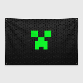 Флаг-баннер с принтом MINECRAFT CREEPER в Новосибирске, 100% полиэстер | размер 67 х 109 см, плотность ткани — 95 г/м2; по краям флага есть четыре люверса для крепления | block | creeper | cube | minecraft | pixel | блок | геометрия | крафт | крипер | кубики | майнкрафт | пиксели