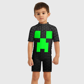 Детский купальный костюм 3D с принтом MINECRAFT CREEPER | КРИПЕР МАЙНКРАФТ в Новосибирске, Полиэстер 85%, Спандекс 15% | застежка на молнии на спине | block | creeper | cube | minecraft | pixel | блок | геометрия | крафт | крипер | кубики | майнкрафт | пиксели
