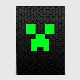 Постер с принтом MINECRAFT CREEPER в Новосибирске, 100% бумага
 | бумага, плотность 150 мг. Матовая, но за счет высокого коэффициента гладкости имеет небольшой блеск и дает на свету блики, но в отличии от глянцевой бумаги не покрыта лаком | block | creeper | cube | minecraft | pixel | блок | геометрия | крафт | крипер | кубики | майнкрафт | пиксели