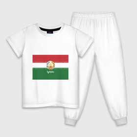 Детская пижама хлопок с принтом Таджикистан в Новосибирске, 100% хлопок |  брюки и футболка прямого кроя, без карманов, на брюках мягкая резинка на поясе и по низу штанин
 | asia | coat of arms | crown | emblem | flag | ornament | patterns | republic of tajikistan | stars | state | азия | герб | государство | звезды | корона | орнамент | республика | таджикистан | узоры | флаг | эмблема