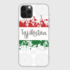 Чехол для iPhone 12 Pro с принтом Таджикистан в Новосибирске, силикон | область печати: задняя сторона чехла, без боковых панелей | asia | blots | drops | flag | paint | republic of tajikistan | splashes | state | азия | брызги | государство | капли | кляксы | краска | республика | таджикистан | флаг