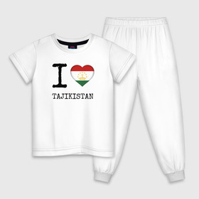 Детская пижама хлопок с принтом Таджикистан в Новосибирске, 100% хлопок |  брюки и футболка прямого кроя, без карманов, на брюках мягкая резинка на поясе и по низу штанин
 | asia | coat of arms | flag | heart | i | love | ornament | patterns | republic | state | tajikistan | азия | герб | государство | люблю | орнамент | республика | сердце | таджикистан | узоры | флаг | я