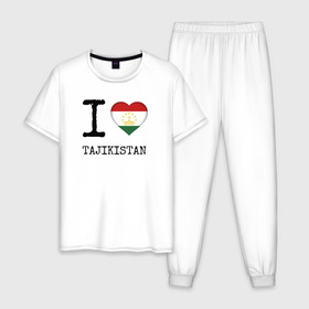 Мужская пижама хлопок с принтом Таджикистан в Новосибирске, 100% хлопок | брюки и футболка прямого кроя, без карманов, на брюках мягкая резинка на поясе и по низу штанин
 | asia | coat of arms | flag | heart | i | love | ornament | patterns | republic | state | tajikistan | азия | герб | государство | люблю | орнамент | республика | сердце | таджикистан | узоры | флаг | я