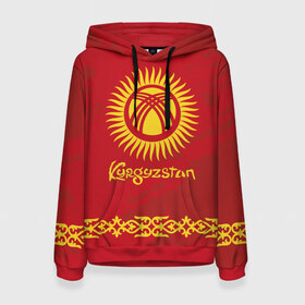 Женская толстовка 3D с принтом Киргизия в Новосибирске, 100% полиэстер  | двухслойный капюшон со шнурком для регулировки, мягкие манжеты на рукавах и по низу толстовки, спереди карман-кенгуру с мягким внутренним слоем. | asia | coat of arms | kyrgyz republics | kyrgyzstan | ornament | state | азия | герб | государство | киргизия | киргизская республика | кыргыз республикасы | кыргызстан | орнамент