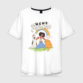 Мужская футболка хлопок Oversize с принтом Принцесса Мемов в Новосибирске, 100% хлопок | свободный крой, круглый ворот, “спинка” длиннее передней части | cheems | doge | dogs | meme | memes | princess | rainbow | для девочек | для девушек | доге | забавная | мем | мемы | милая | надпись | прикольная | радуга | радужная | смешная | собака | собаки | собачн