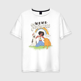 Женская футболка хлопок Oversize с принтом Принцесса Мемов в Новосибирске, 100% хлопок | свободный крой, круглый ворот, спущенный рукав, длина до линии бедер
 | cheems | doge | dogs | meme | memes | princess | rainbow | для девочек | для девушек | доге | забавная | мем | мемы | милая | надпись | прикольная | радуга | радужная | смешная | собака | собаки | собачн