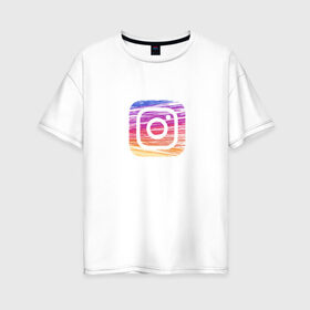Женская футболка хлопок Oversize с принтом Instagram в Новосибирске, 100% хлопок | свободный крой, круглый ворот, спущенный рукав, длина до линии бедер
 | instagram | знак | значок | картинки | надпись | популярные | прикольные | социальные сети