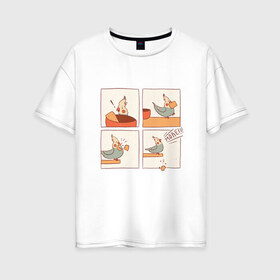 Женская футболка хлопок Oversize с принтом Комикс про голодного попугая в Новосибирске, 100% хлопок | свободный крой, круглый ворот, спущенный рукав, длина до линии бедер
 | comic | comics | comix | cookie | funny | moar | more | parrot | больше | волнистый | гадкий | голод | голоден | ещё | забавный | комиксы | корелла | куки | месть | мститель | печенье | печеньки | подлый | попуг | попугай