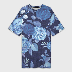 Платье-футболка 3D с принтом Джинса Розы в Новосибирске,  |  | denim | flowers | jeans | rose | деним | джинса | джинсовый | джинсы | розы | ткань | цветы