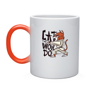 Кружка хамелеон с принтом Кот Вон До в Новосибирске, керамика | меняет цвет при нагревании, емкость 330 мл | cat | cat won do | korea | боевые искусства | боец | восточные единоборства | игра слов | карате | каратист | корейская | кот | кот каратист | котейка | котенок | коты | котэ | котята | кошка | кошки | пародия
