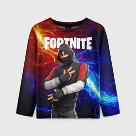 Детский лонгслив 3D с принтом FORTNITE x IKONIK | ФОРТНАЙТ ИКОНИК в Новосибирске, 100% полиэстер | длинные рукава, круглый вырез горловины, полуприлегающий силуэт
 | deadmau5 | fortnite | fortnite 2 | fortnite x маршмелло | ikonik | marshmello | ninja | ninja streamer | raven | travis scott | ворон | иконик | ниндзя | пили | рейвен | трэвис скотт | фортнайт