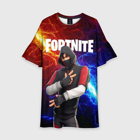 Детское платье 3D с принтом FORTNITE x IKONIK | ФОРТНАЙТ ИКОНИК в Новосибирске, 100% полиэстер | прямой силуэт, чуть расширенный к низу. Круглая горловина, на рукавах — воланы | Тематика изображения на принте: deadmau5 | fortnite | fortnite 2 | fortnite x маршмелло | ikonik | marshmello | ninja | ninja streamer | raven | travis scott | ворон | иконик | ниндзя | пили | рейвен | трэвис скотт | фортнайт