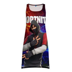 Платье-майка 3D с принтом FORTNITE x IKONIK | ФОРТНАЙТ ИКОНИК в Новосибирске, 100% полиэстер | полуприлегающий силуэт, широкие бретели, круглый вырез горловины, удлиненный подол сзади. | deadmau5 | fortnite | fortnite 2 | fortnite x маршмелло | ikonik | marshmello | ninja | ninja streamer | raven | travis scott | ворон | иконик | ниндзя | пили | рейвен | трэвис скотт | фортнайт