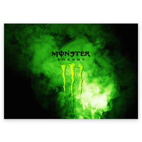 Поздравительная открытка с принтом MONSTER ENERGY в Новосибирске, 100% бумага | плотность бумаги 280 г/м2, матовая, на обратной стороне линовка и место для марки
 | brend | green | monster energy | андреналин | бренд | зеленый | логотип | монстр | напиток | энергетик | энергия