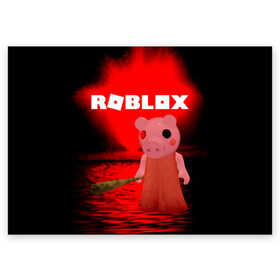 Поздравительная открытка с принтом Roblox piggy/Свинка Пигги. в Новосибирске, 100% бумага | плотность бумаги 280 г/м2, матовая, на обратной стороне линовка и место для марки
 | game | gamer | logo | minecraft | piggi | roblox | simulator | игра | конструктор | лого | пигги | свинья | симулятор | строительство | фигура