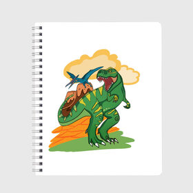Тетрадь с принтом Динозавр в Новосибирске, 100% бумага | 48 листов, плотность листов — 60 г/м2, плотность картонной обложки — 250 г/м2. Листы скреплены сбоку удобной пружинной спиралью. Уголки страниц и обложки скругленные. Цвет линий — светло-серый
 | вулкан | динозавры | динозавры в природе | летающий динозавр | хищник