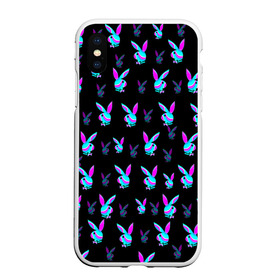 Чехол для iPhone XS Max матовый с принтом Playboy в Новосибирске, Силикон | Область печати: задняя сторона чехла, без боковых панелей | playboy | абстракция | зая | заяц | краска | кролик | кролик плейбой | лето | море | неон | отдых | плейбой | плэйбой | пляж | текстура