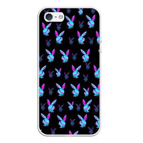 Чехол для iPhone 5/5S матовый с принтом Playboy в Новосибирске, Силикон | Область печати: задняя сторона чехла, без боковых панелей | playboy | абстракция | зая | заяц | краска | кролик | кролик плейбой | лето | море | неон | отдых | плейбой | плэйбой | пляж | текстура
