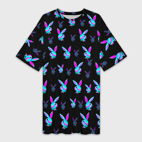 Платье-футболка 3D с принтом Playboy в Новосибирске,  |  | playboy | абстракция | зая | заяц | краска | кролик | кролик плейбой | лето | море | неон | отдых | плейбой | плэйбой | пляж | текстура