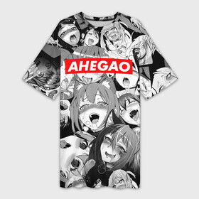 Платье-футболка 3D с принтом Ахегао лица лого в Новосибирске,  |  | ahegao | kawai | kowai | oppai | otaku | senpai | sugoi | waifu | yandere | ахегао | ковай | отаку | семпай | сенпай | сэмпай | яндере