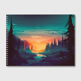 Альбом для рисования с принтом Лесной закат в Новосибирске, 100% бумага
 | матовая бумага, плотность 200 мг. | деревья | закат | иллюстрация | лес | небо | облака | природа | путешествие | ручей | фон