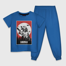Детская пижама хлопок с принтом Лабзилла в Новосибирске, 100% хлопок |  брюки и футболка прямого кроя, без карманов, на брюках мягкая резинка на поясе и по низу штанин
 | вертолеты | годзилла | лабрадор | пес | постер | собака | собачник | фильм | щенок