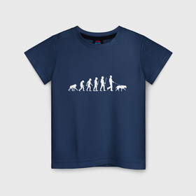 Детская футболка хлопок с принтом Эволюция. Лабрадор в Новосибирске, 100% хлопок | круглый вырез горловины, полуприлегающий силуэт, длина до линии бедер | Тематика изображения на принте: homo sapiens | дарвин | лабрадор | люди | неандерталец | пёс | развитие | собака | собачник | эволюция