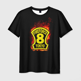 Мужская футболка 3D с принтом Fire Force - 8-ая бригада в Новосибирске, 100% полиэфир | прямой крой, круглый вырез горловины, длина до линии бедер | 8 ая бригада | anime | enen no shouboutai | fire | fire force | fireforce | japan | manga | tokyo | tokyo 8 | аниме | анимэ | бригада | бригада пожарных | восьмая бригада | манга | ог | пламенная бригада | пламенная бригада пожарных | пожар