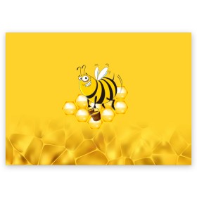 Поздравительная открытка с принтом Лето. Пчелы. Мед в Новосибирске, 100% бумага | плотность бумаги 280 г/м2, матовая, на обратной стороне линовка и место для марки
 | Тематика изображения на принте: лето | мед | насекомые | пчела | соты | улей