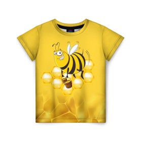 Детская футболка 3D с принтом Лето. Пчелы. Мед в Новосибирске, 100% гипоаллергенный полиэфир | прямой крой, круглый вырез горловины, длина до линии бедер, чуть спущенное плечо, ткань немного тянется | Тематика изображения на принте: лето | мед | насекомые | пчела | соты | улей
