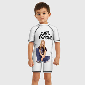 Детский купальный костюм 3D с принтом Аврил Лавин в Новосибирске, Полиэстер 85%, Спандекс 15% | застежка на молнии на спине | avril lavigne | аврил | аврил лавин | американский рок | блондинка | девушка | музыка | рок | рокерша