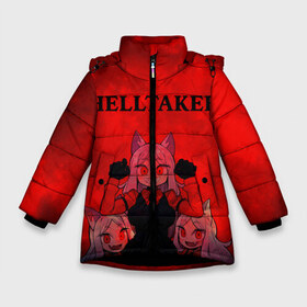 Зимняя куртка для девочек 3D с принтом HELLTAKER в Новосибирске, ткань верха — 100% полиэстер; подклад — 100% полиэстер, утеплитель — 100% полиэстер. | длина ниже бедра, удлиненная спинка, воротник стойка и отстегивающийся капюшон. Есть боковые карманы с листочкой на кнопках, утяжки по низу изделия и внутренний карман на молнии. 

Предусмотрены светоотражающий принт на спинке, радужный светоотражающий элемент на пуллере молнии и на резинке для утяжки. | Тематика изображения на принте: anime | azazel | hell | helltaker | justice | lucifer | malina | modeus | pandemonica | zdrada | ад | аниме | демон | демонесса | здрада | иероглифы | люцифер | малина | модеус | пандемоника | правосудие | хеллтейкер | хэлтей