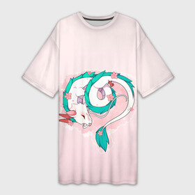 Платье-футболка 3D с принтом Спящий дракон Хаку чиби цветы в Новосибирске,  |  | аниме | арт | божество | градиент | дракон | дракон бог | дракончик | дракоша | малыш | мило | пастельный | персонаж | простой | рисунок | розовый | светлый | спящий дракон | студия гибли