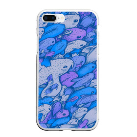 Чехол для iPhone 7/8 Plus матовый с принтом косяк рыб крупно рисунок в Новосибирске, Силикон | Область печати: задняя сторона чехла, без боковых панелей | арт | косяк | много | морские жители | морской | подводный мир | рисунок | рыбки | рыбы | синий | фиолетовый