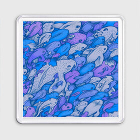 Магнит 55*55 с принтом косяк рыб крупно рисунок в Новосибирске, Пластик | Размер: 65*65 мм; Размер печати: 55*55 мм | Тематика изображения на принте: арт | косяк | много | морские жители | морской | подводный мир | рисунок | рыбки | рыбы | синий | фиолетовый