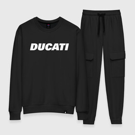 Женский костюм хлопок с принтом DUCATI в Новосибирске, 100% хлопок | на свитшоте круглая горловина, мягкая резинка по низу. Брюки заужены к низу, на них два вида карманов: два 