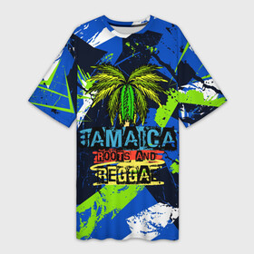 Платье-футболка 3D с принтом Jamaica Roots and reggae в Новосибирске,  |  | jamaica | reggae | roots | летняя | лето | надпись | пальма | раста | регги | рэгги | текст | фраза | ямайка