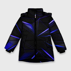 Зимняя куртка для девочек 3D с принтом HEXAGON BLUE в Новосибирске, ткань верха — 100% полиэстер; подклад — 100% полиэстер, утеплитель — 100% полиэстер. | длина ниже бедра, удлиненная спинка, воротник стойка и отстегивающийся капюшон. Есть боковые карманы с листочкой на кнопках, утяжки по низу изделия и внутренний карман на молнии. 

Предусмотрены светоотражающий принт на спинке, радужный светоотражающий элемент на пуллере молнии и на резинке для утяжки. | armour | army | neon | армия | броник | броня | доспехи | жилет | зеленая | камуфляж | косплей | костюм | линии | мрачный | неон | подарок | полосы | светлый | текстура | темный | чб | щит | яркий