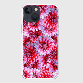 Чехол для iPhone 13 mini с принтом Георгины в Новосибирске,  |  | flowers | pink | summer | букет | бутоны | весна | георгины | лепестки | летний | лето | листья | любимая | любовь | март | нежные | паттерн | пионы | подарок | природа | растения | розовыецветы | розы | сад