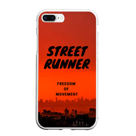 Чехол для iPhone 7/8 Plus матовый с принтом Street runner в Новосибирске, Силикон | Область печати: задняя сторона чехла, без боковых панелей | run | runner | running | street | бег | город | закат | лёгкая атлетика | рассвет | улица | я бегу
