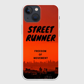 Чехол для iPhone 13 mini с принтом Street runner в Новосибирске,  |  | run | runner | running | street | бег | город | закат | лёгкая атлетика | рассвет | улица | я бегу