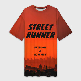 Платье-футболка 3D с принтом Street runner в Новосибирске,  |  | run | runner | running | street | бег | город | закат | лёгкая атлетика | рассвет | улица | я бегу