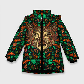 Зимняя куртка для девочек 3D с принтом Лесной Орнамент Медведь в Новосибирске, ткань верха — 100% полиэстер; подклад — 100% полиэстер, утеплитель — 100% полиэстер. | длина ниже бедра, удлиненная спинка, воротник стойка и отстегивающийся капюшон. Есть боковые карманы с листочкой на кнопках, утяжки по низу изделия и внутренний карман на молнии. 

Предусмотрены светоотражающий принт на спинке, радужный светоотражающий элемент на пуллере молнии и на резинке для утяжки. | earth | flowers | forest | lion | neon | беж | весенняя | весна | зелень | земля | зима | зимняя | искусство | космос | лев | лес | медведь | медвежонок | море | неон | океан | осенняя | природа | приятная | растения