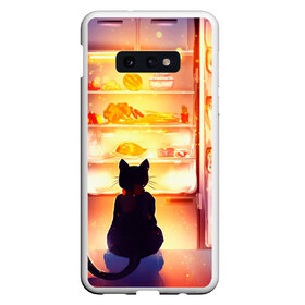 Чехол для Samsung S10E с принтом Черный кот холодильник ночь в Новосибирске, Силикон | Область печати: задняя сторона чехла, без боковых панелей | арт | вкусняшки | ночной дожор | ночь | преступление | рисунок | холодильник | черный кот