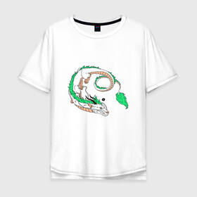 Мужская футболка хлопок Oversize с принтом Дракон Хаку в Новосибирске, 100% хлопок | свободный крой, круглый ворот, “спинка” длиннее передней части | dragon | аниме | анимешник | безликий | бог | детские | дракон | духи | зверь | змей | каонаси | китайский | летающий | мифические | мультфильм | небесный | огненный | пламя | призрак | призраками