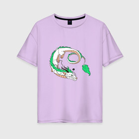Женская футболка хлопок Oversize с принтом Дракон Хаку в Новосибирске, 100% хлопок | свободный крой, круглый ворот, спущенный рукав, длина до линии бедер
 | dragon | аниме | анимешник | безликий | бог | детские | дракон | духи | зверь | змей | каонаси | китайский | летающий | мифические | мультфильм | небесный | огненный | пламя | призрак | призраками