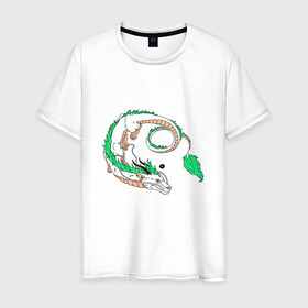 Мужская футболка хлопок с принтом Дракон Хаку в Новосибирске, 100% хлопок | прямой крой, круглый вырез горловины, длина до линии бедер, слегка спущенное плечо. | dragon | аниме | анимешник | безликий | бог | детские | дракон | духи | зверь | змей | каонаси | китайский | летающий | мифические | мультфильм | небесный | огненный | пламя | призрак | призраками