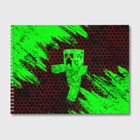 Альбом для рисования с принтом MINECRAFT CREEPER в Новосибирске, 100% бумага
 | матовая бумага, плотность 200 мг. | creeper | game | minecraft | блоки | игра | квадраты | компьютерная | крипер | криппер | майнкрафт | огонь